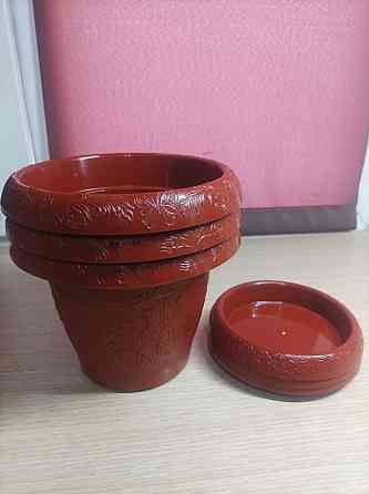 Набор горшков для цветов "Liana", пластик, 1л, 3шт, с поддонами, коричневый Донецк