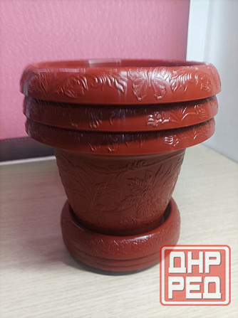 Набор горшков для цветов "Liana", пластик, 1л, 3шт, с поддонами, коричневый Донецк - изображение 5