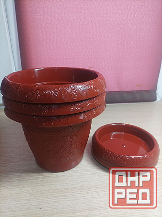Набор горшков для цветов "Liana", пластик, 1л, 3шт, с поддонами, коричневый Донецк - изображение 4