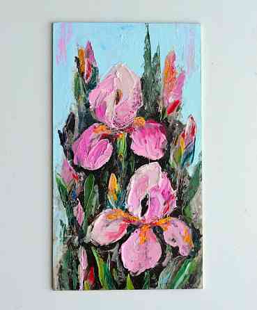 Картина маслом "Розовые ирисы" 18*10 см, 500 р. Весенняя распродажа картин от художника, Донецк