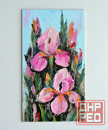Картина маслом "Розовые ирисы" 18*10 см, 500 р. Весенняя распродажа картин от художника, Донецк - изображение 1