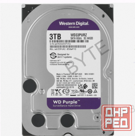 Жёсткий [арт-6896] диск 3.5" Wd Wd33purz Surveillance Purple Sata-Iii 3tb (5400rpm) 64mb Донецк - изображение 1