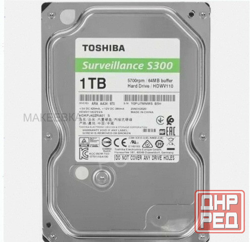 Жесткий [арт-4467] диск 3.5" Toshiba S300 1 тб Surveillance (Hdwv110uzsva) Макеевка - изображение 1