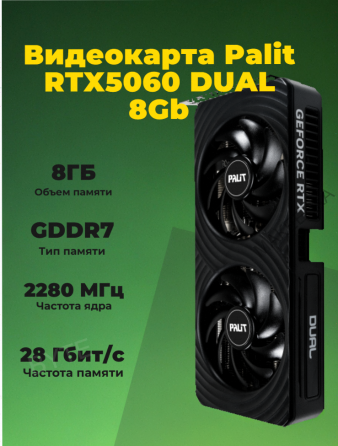 Видеокарта Palit Pci-e 5.0 Rtx 5060 Dual 8gb Gddr7 (ne75060019p1-gb2063d) Черный - арт:7697 Макеевка