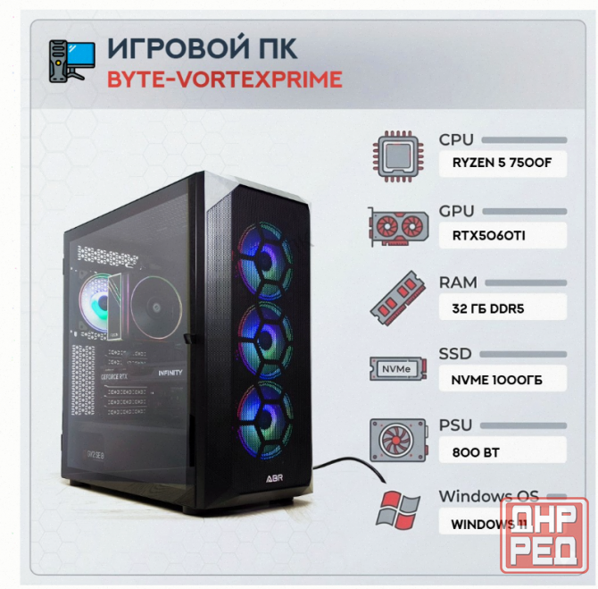 Игровой Компьютер Byte-vortexprime | Amd Ryzen 5 7500f (6 Ядер/12 Потоков) | 800 вт | Ssd - арт:4296 Макеевка - изображение 1