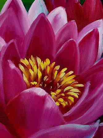 Картина "Розовый лотос" пейзаж с озером, красивые цветы, капли воды, картина в интерьер Донецк