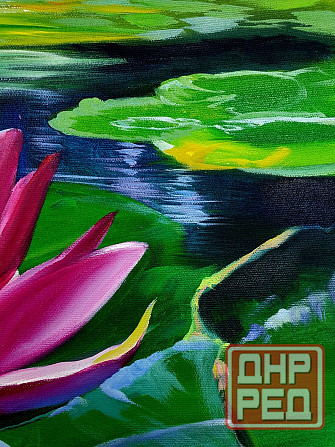 Картина "Розовый лотос" пейзаж с озером, красивые цветы, капли воды, картина в интерьер Донецк - изображение 3