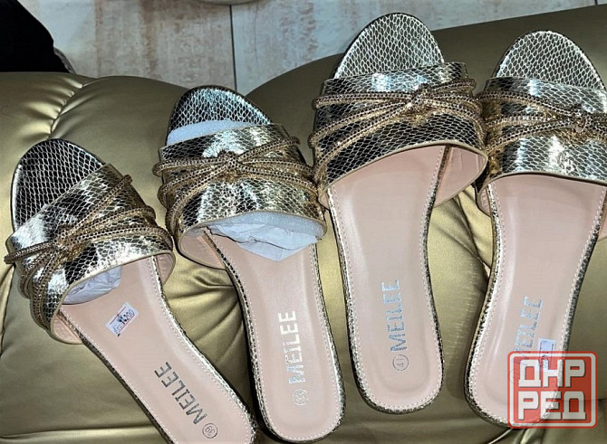 Шлепки Италия женские р39-41 в золотом Донецк - изображение 2