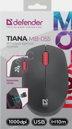 Мышь Defender Tiana mb-055 1000dpi, Черный (52055), Беспроводная - арт:9338 Макеевка