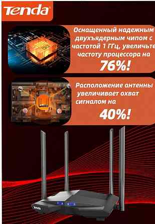Wi-fi Роутер Tenda ac10, Гигабитный, Интернет до 1000 Мбит/с, Двухдиапазонный, Режим Роут - арт:7026 Макеевка
