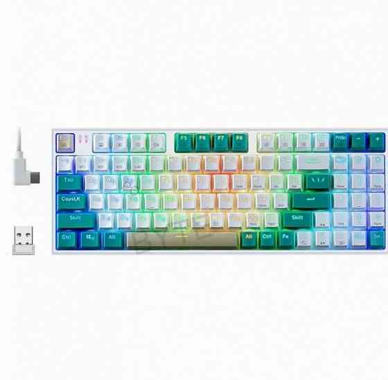 Игровая Клавиатура Redragon Veigar ru, Rgb, bt+2.4g, Бело-голубой, Беспроводная - арт:4385 Макеевка