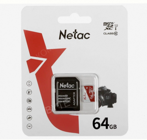 Карта Памяти Netac p500 Eco, Microsdxc, 64 гб, Class 10, Uhs-i u1, Адаптер на sd (nt02p50 - арт:8757 Донецк