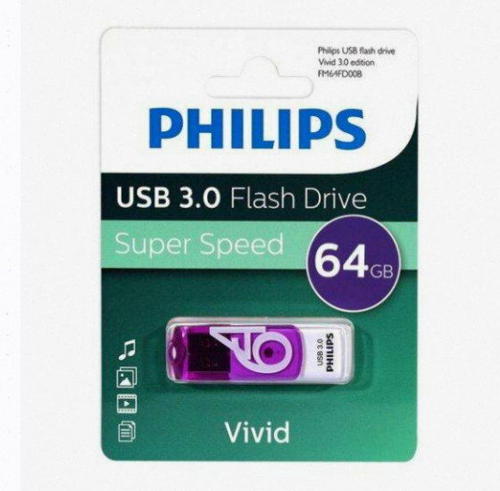 Флеш Накопитель 64gb Philips Vivid3.0 64gb, Usb 3.0 Фиолетовый (fm64fd00b/97) - арт:9254 Донецк