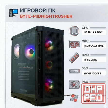 Игровой Компьютер Byte-midnightrusher | Amd Ryzen 5 8400f (6 Ядер/12 Потоков) | 700w | Ss - арт:5769 Макеевка - изображение 1