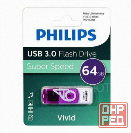Флеш Накопитель 64gb Philips Vivid3.0 64gb, Usb 3.0 Фиолетовый (fm64fd00b/97) - арт:6630 Макеевка - изображение 2