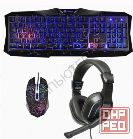 Игровой Комплект Oklick hs-hkm100g Черный 2.2м Мониторы Оголовье hs-hkm100g - арт:2588 Макеевка - изображение 1