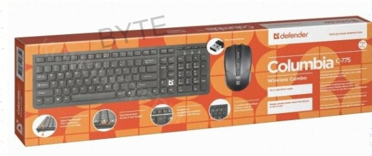 Беспроводной Комплект Клавиатура+мышь Defender Columbia c-775 ru, Черный, Мультимедиа - арт:9795 Макеевка