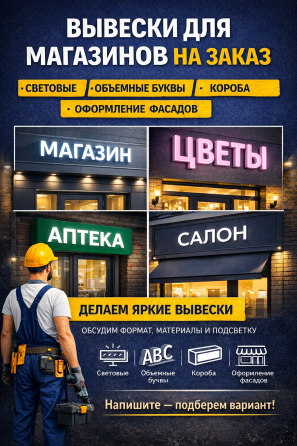 Вывески для магазинов на заказ | Световые, объемные буквы, короба Донецк