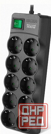 Сетевой Фильтр Sven sf-10e-16 3680 вт, 10 Розеток, 3 м, Черный - арт:1430 Донецк - изображение 1