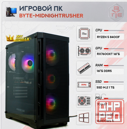 Игровой Компьютер Byte-midnightrusher | Amd Ryzen 5 8400f (6 Ядер/12 Потоков) | 700w | Ss - арт:1436 Макеевка - изображение 1