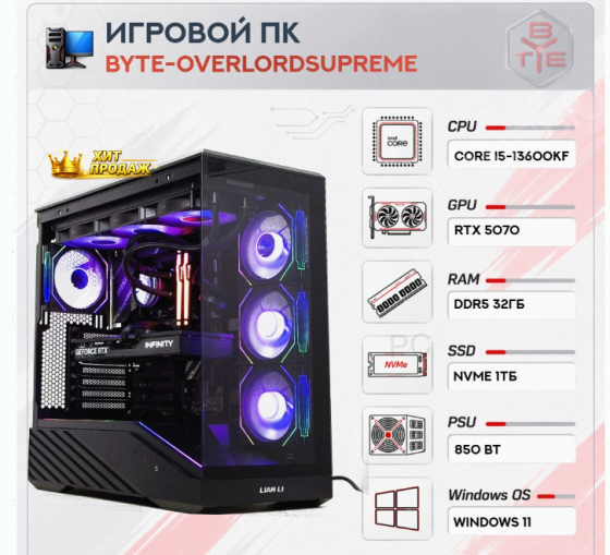 Игровой Компьютер Byte-overlordsupreme | Intel Core i5-13600kf (14ядер/20потоков) | 850w - арт:1107 Макеевка
