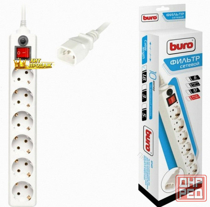 Сетевой Фильтр Buro 600sh-1.8-ups-w 1.8м (6 Розеток) Белый (коробка) - арт:9182 Макеевка - изображение 1