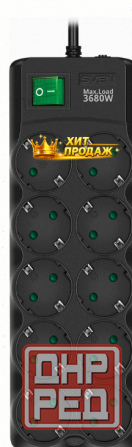 Сетевой Фильтр Sven sf-10e-16 3680 вт, 10 Розеток, 3 м, Черный - арт:7642 Макеевка - изображение 3