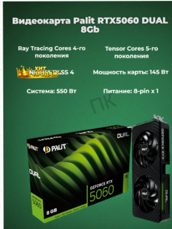 Видеокарта Palit Pci-e 5.0 Rtx 5060 Dual 8gb Gddr7 (ne75060019p1-gb2063d) Черный - арт:3596 Макеевка