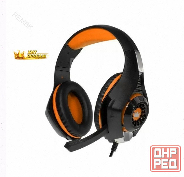 Наушники Crown Cmgh-101t, Игровые, Полноразмерные, Микрофон, 3.5 мм, 2.1 м, чёрно-оранжев - арт:6573 Макеевка - изображение 1