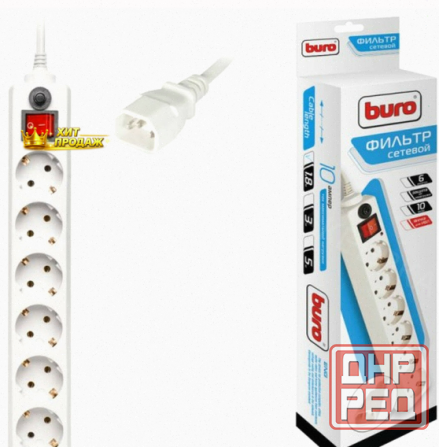 Сетевой Фильтр Buro 600sh-1.8-ups-w 1.8м (6 Розеток) Белый (коробка) - арт:6698 Макеевка - изображение 1