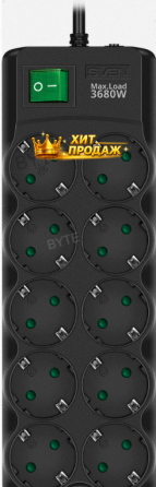 Сетевой Фильтр Sven sf-10e-16 3680 вт, 10 Розеток, 3 м, Черный - арт:7498 Макеевка