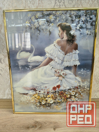 Картина под стеклом "Девушка и лебеди". Донецк - изображение 2