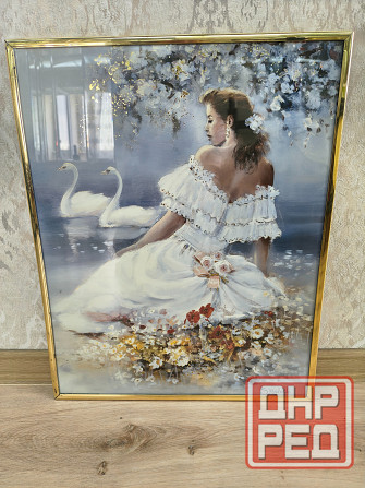 Картина под стеклом "Девушка и лебеди". Донецк - изображение 1