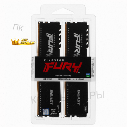 Оперативная Память Kingston kf432c16bb1k2/32wp, 32gb (2x16gb) 3200mt/s Ddr4 cl16 Dimm, Че - арт:3256 Донецк