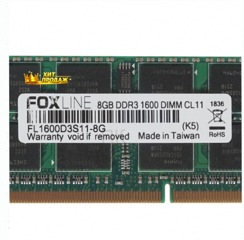 Оперативная Память so-dimm 8gb Ddr3-1600 pc3-12800 Foxconn Foxline, cl11, 1.5v, (512x8), - арт:9558 Донецк