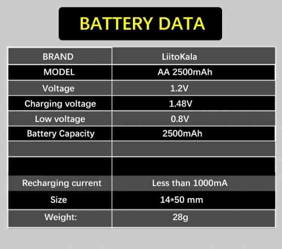Оригинальны аккумуляторы Liitokala Ni-mh 2500 mAh Донецк