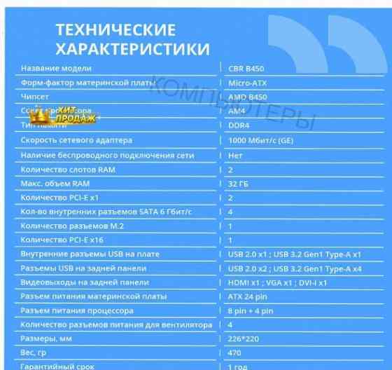 Материнская Плата Cbr mb-arb450-blk Micro-atx - арт:2633 Макеевка