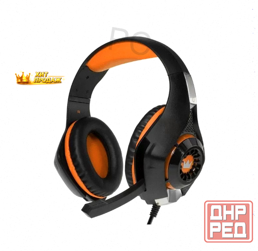 Наушники Crown Cmgh-101t, Игровые, Полноразмерные, Микрофон, 3.5 мм, 2.1 м, чёрно-оранжев - арт:1245 Макеевка - изображение 1