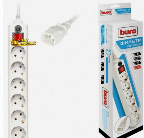 Сетевой Фильтр Buro 600sh-1.8-ups-w 1.8м (6 Розеток) Белый (коробка) - арт:5450 Макеевка