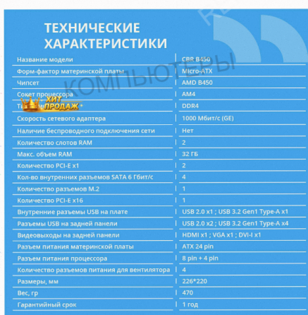 Материнская Плата Cbr mb-arb450-blk Micro-atx - арт:6687 Донецк
