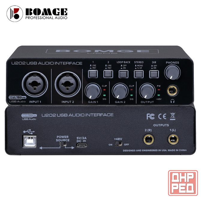 Звуковая карта BOMGE U202, USB, студийная, аудиоинтерфейс, внешняя Донецк - изображение 1