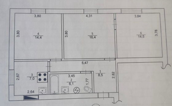 3к Пролетарка, Капитальная, 67м2 Донецк