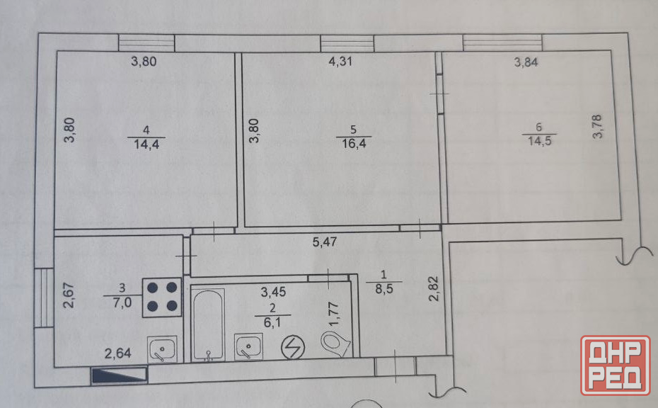3к Пролетарка, Капитальная, 67м2 Донецк - изображение 5