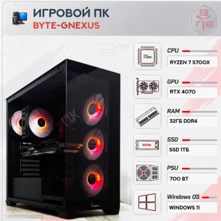 Игровой Компьютер Byte-gnexus | Amd Ryzen 7 5700x | 700w | Ssd 1тб | 32гб Ddr4 | Msi Gefo - арт:3232 Макеевка