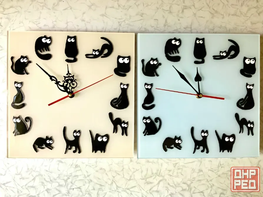 Часы "Кошкин дом", 30 на 30 см двух разных цветов Донецк - изображение 5
