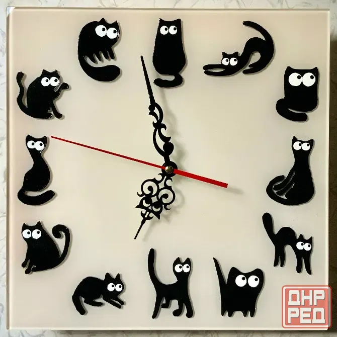 Часы "Кошкин дом", 30 на 30 см двух разных цветов Донецк - изображение 1