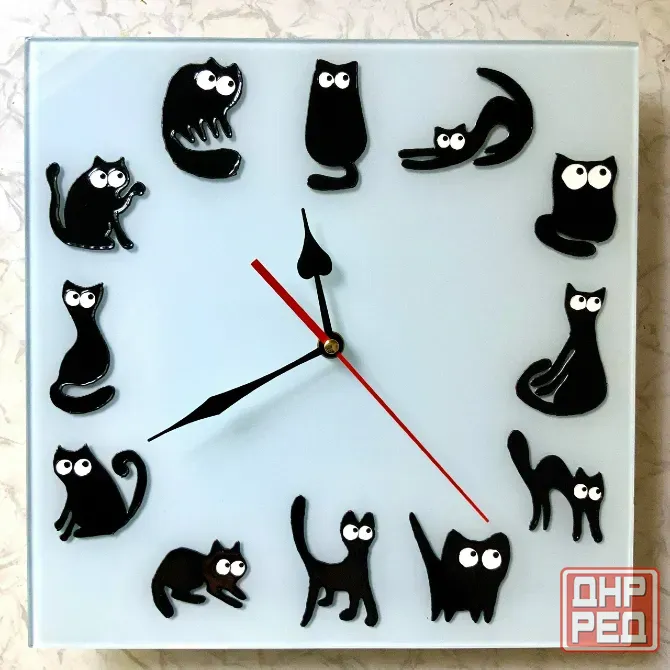 Часы "Кошкин дом", 30 на 30 см двух разных цветов Донецк - изображение 2