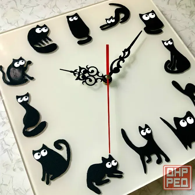 Часы "Кошкин дом", 30 на 30 см двух разных цветов Донецк - изображение 2