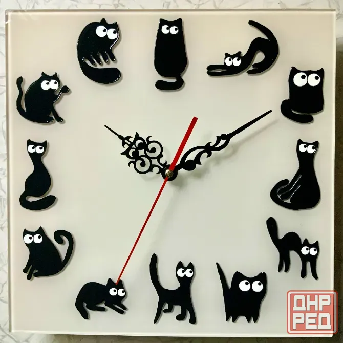 Часы "Кошкин дом", 30 на 30 см двух разных цветов Донецк - изображение 1