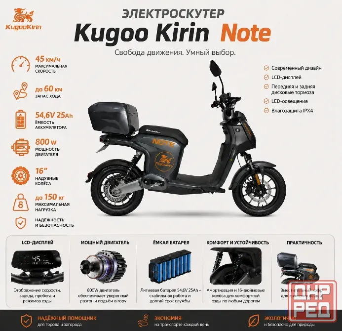 Электроскутер Kirin Note (54,6V/25Ah/800W) Донецк - изображение 1